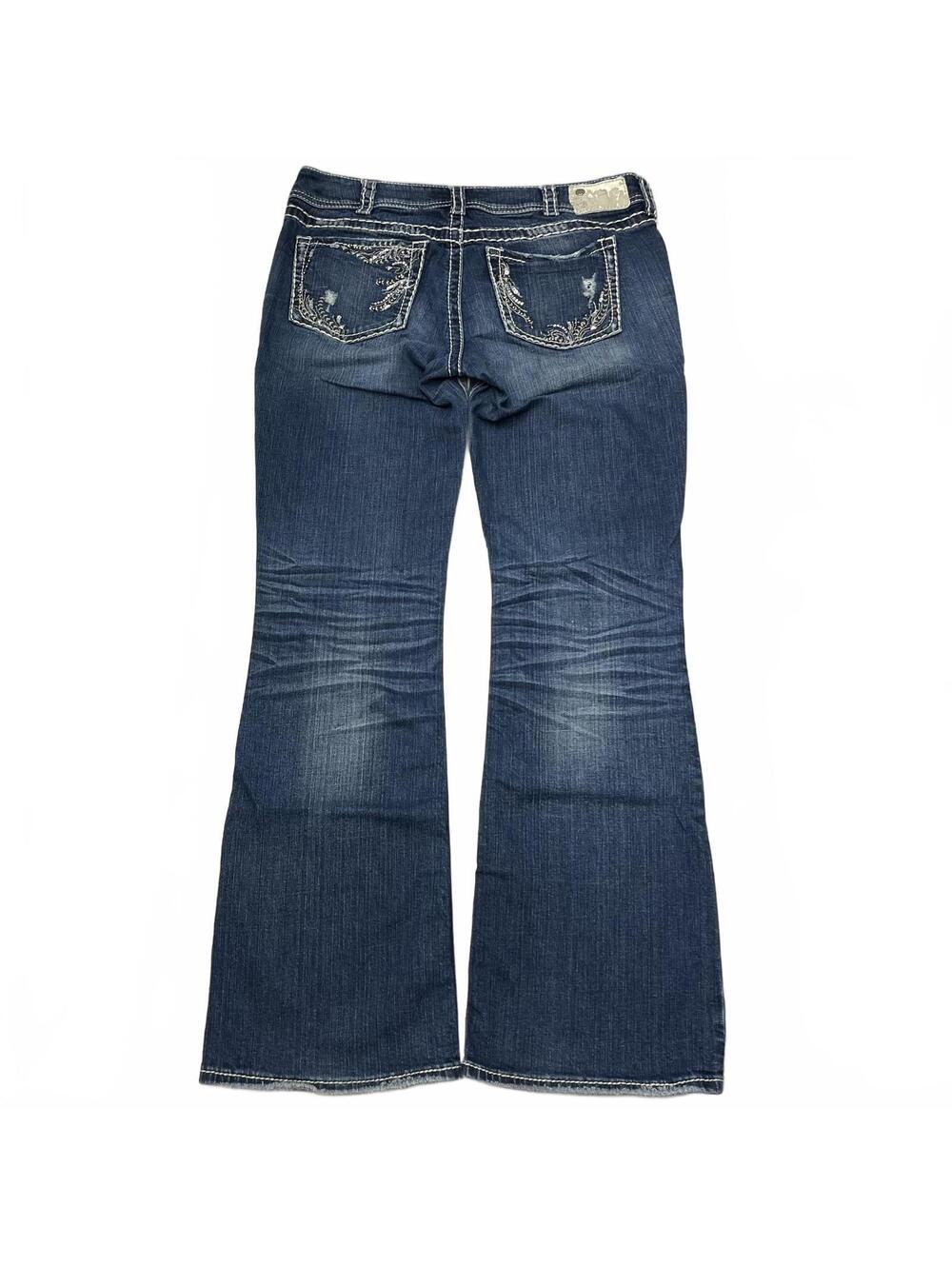 Y2K Silver Sz 33 Blue Mid Rise Bootcut Jeans Sequinned Pockets Western Rock